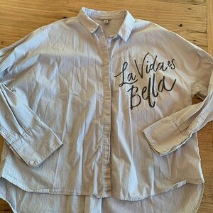 A new day Cotton Button Down La Vida‎ es Bella Long Sleeve Shirt Women’s L pre
